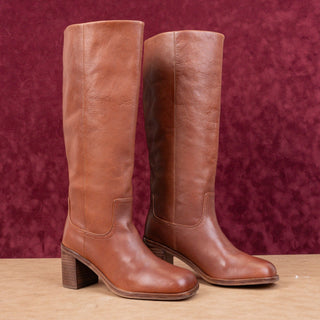 Steve Madden Women Woodstock Brown Leather Retro Square Toe Boots sz 9.5