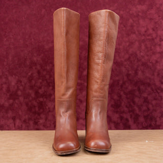 Steve Madden Women Woodstock Brown Leather Retro Square Toe Boots sz 9.5