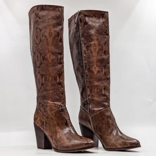 Trask Women Elena Snake Print Leather Western Cowboy Wide Calf Boots size 10