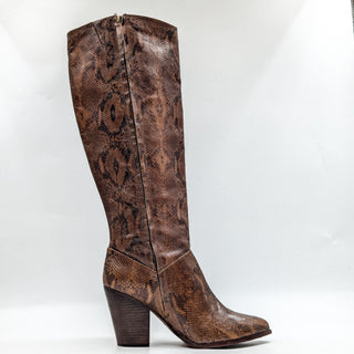 Trask Women Elena Snake Print Leather Western Cowboy Wide Calf Boots size 10