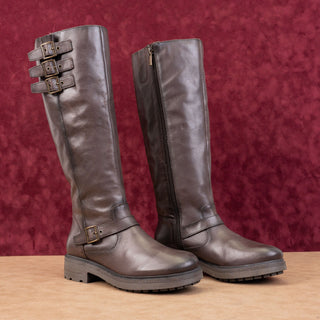 Lucky Brand Women Citere Brown Leather Zip Riding Moto Tall Boots 8.5US EUR 39.5