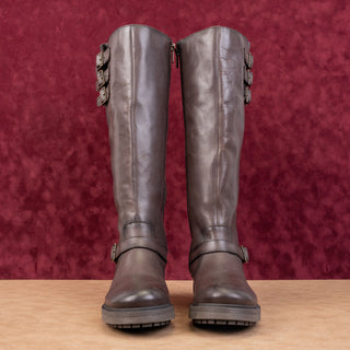 Lucky Brand Women Citere Brown Leather Zip Riding Moto Tall Boots 8.5US EUR 39.5