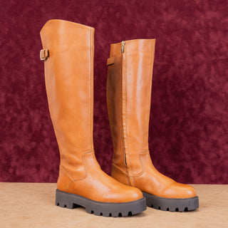 Franco Sarto Wmn Balin Wide Calf Brown Leather Riding Buckle Tall Boots sz 6