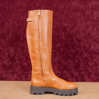 Franco Sarto Wmn Balin Wide Calf Brown Leather Riding Buckle Tall Boots sz 6