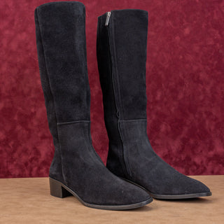 Aquatalia Women Ravel Weatherproof Black Suede Office Dress Zip Knee Boots 9.5