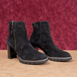Paul Green Women Modern Western Black Suede Heeled Zip Boots sz 9.5 US AUS 7