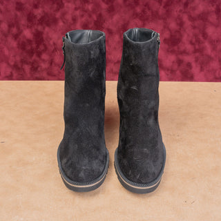 Paul Green Women Modern Western Black Suede Heeled Zip Boots sz 9.5 US AUS 7