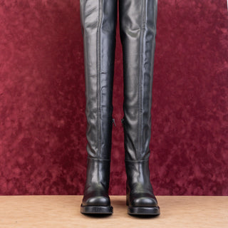 Jeffrey Campbell Women Reflect Square Toe Black Vegan Thigh High Boots sz 7