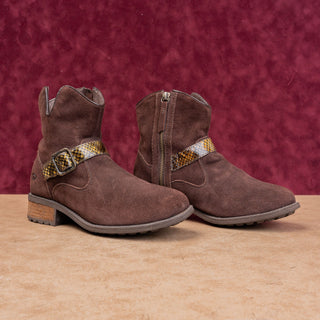 UGG Women Milnor Brown Suede Buckle Zip Ankle Modern Western Heel Boots sz 7