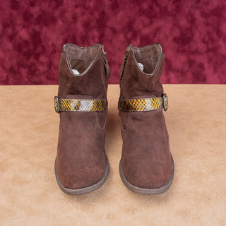UGG Women Milnor Brown Suede Buckle Zip Ankle Modern Western Heel Boots sz 7