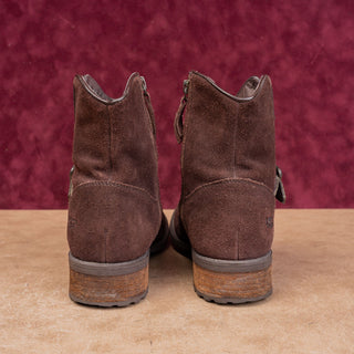 UGG Women Milnor Brown Suede Buckle Zip Ankle Modern Western Heel Boots sz 7