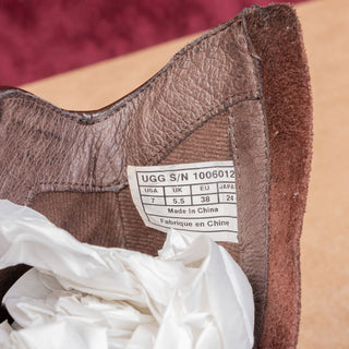 UGG Women Milnor Brown Suede Buckle Zip Ankle Modern Western Heel Boots sz 7