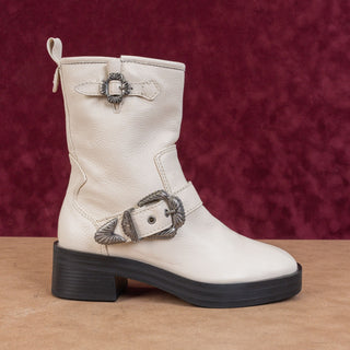 Larroude Women Hardy White Leather Moto Biker Ankle fashion Boots sz 6.5