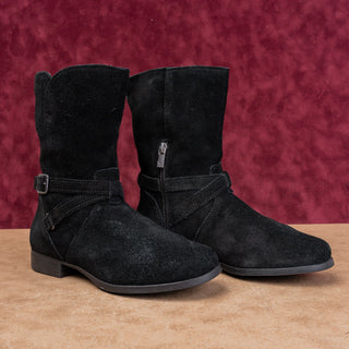 Koolaburra Women Black Suede Modern Fall Strap Comfortable Boots sz 6