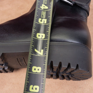 Calvin Klein Women Kalonie Black Faux Leather Moto Strap Zip Boots sz 9