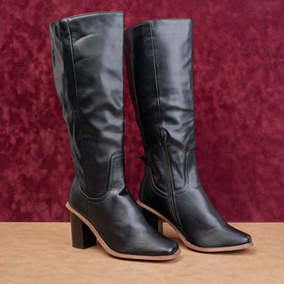 French Connection Wmn Black Vegan Leather Wide Calf Square Toe Stretch Boots 10