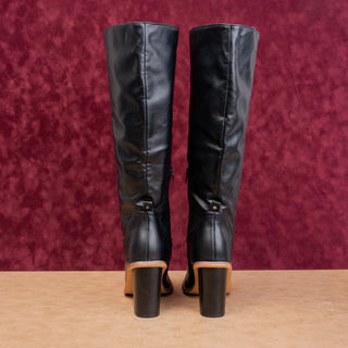 French Connection Wmn Black Vegan Leather Wide Calf Square Toe Stretch Boots 10