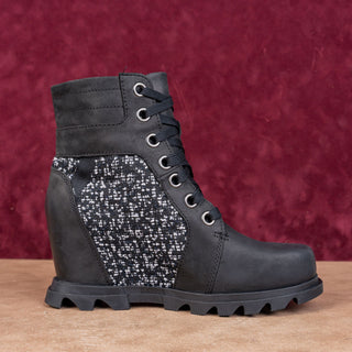 Sorel Women Joan Artic II Lexie Black Leather Lace-up Wedge Boots size 7.5