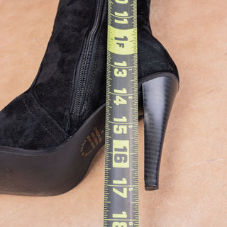 Newport News Women Vintage Retro 90s Black Suede Rings Heel Pointy Toe Boots 9.5
