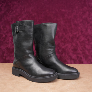 Vince Women Kline Pull on Moto Festival Party Black Leather Boots sz 7US EUR37
