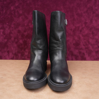 Vince Women Kline Pull on Moto Festival Party Black Leather Boots sz 7US EUR37