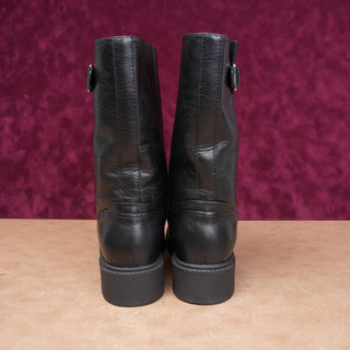 Vince Women Kline Pull on Moto Festival Party Black Leather Boots sz 7US EUR37