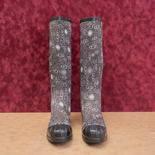 UGG Women Multi Logo Black Wellies Rain Rubber Festival Knee Boots sz 8
