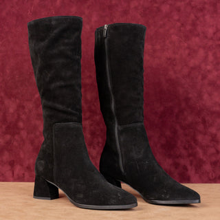 La Canadienne Women Aleesha Black Suede Zip Pointy Toe Knee Boots sz 8