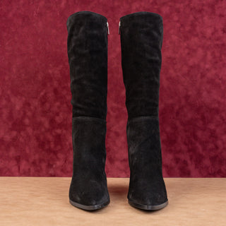 La Canadienne Women Aleesha Black Suede Zip Pointy Toe Knee Boots sz 8