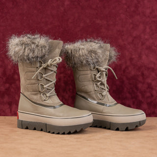 Sorel Wmn Joan Artic Next Light Faux Fur Leather Light Green Winter Boots sz 7.5
