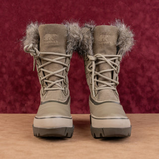 Sorel Wmn Joan Artic Next Light Faux Fur Leather Light Green Winter Boots sz 7.5