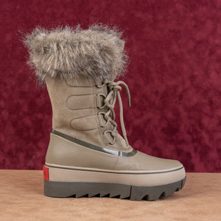 Sorel Wmn Joan Artic Next Light Faux Fur Leather Light Green Winter Boots sz 7.5