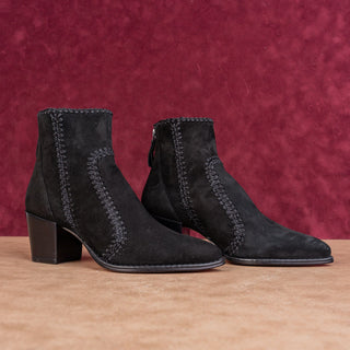 Alexandre Birman Women Benta Black Suede Embroidered Ankle Boots 5US EUR35.5