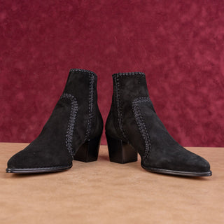 Alexandre Birman Women Benta Black Suede Embroidered Ankle Boots 5US EUR35.5