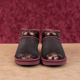 UGG Women Ultra Mini Mirror Burgundy Glitter Winter Ankle Boots sz 6