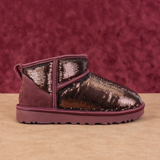 UGG Women Ultra Mini Mirror Burgundy Glitter Winter Ankle Boots sz 6