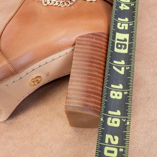 Michael Kors Women Hamilton MK Logo Brown Leather Dress Heel Knee Boots sz 7