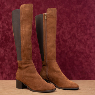 Aquatalia Women Nova Brown Suede Stretch Dress Heel Fashion Boots sz 7