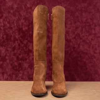 Aquatalia Women Nova Brown Suede Stretch Dress Heel Fashion Boots sz 7