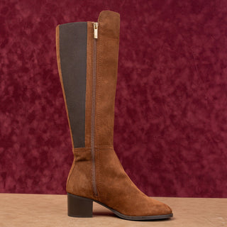 Aquatalia Women Nova Brown Suede Stretch Dress Heel Fashion Boots sz 7