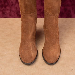 Aquatalia Women Nova Brown Suede Stretch Dress Heel Fashion Boots sz 7