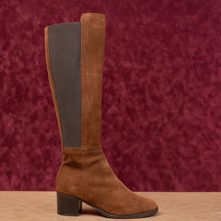 Aquatalia Women Nova Brown Suede Stretch Dress Heel Fashion Boots sz 7