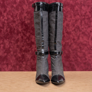 Claudia Ciuti Women Vintage Y2K Black Grey Fabric Fashion Party Zip Boots sz 7.5
