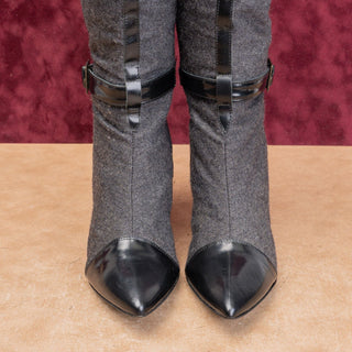 Claudia Ciuti Women Vintage Y2K Black Grey Fabric Fashion Party Zip Boots sz 7.5