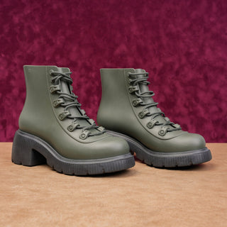Melissa Women Cosmo Green Rubber Platform Festival Lace Combat Boots sz 9