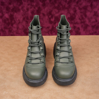 Melissa Women Cosmo Green Rubber Platform Festival Lace Combat Boots sz 9