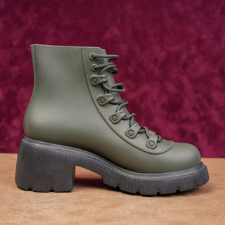 Melissa Women Cosmo Green Rubber Platform Festival Lace Combat Boots sz 9
