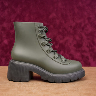 Melissa Women Cosmo Green Rubber Platform Festival Lace Combat Boots sz 9