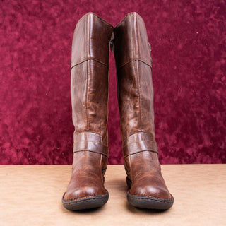 BOC Women Brown Faux Leather Wide Calf Strappy Comfortable Flat Tall Boots 7.5