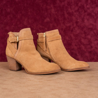 Sam Edelman Women Maurine Tan Suede Western Cutout Ankle Suede Boots sz 10